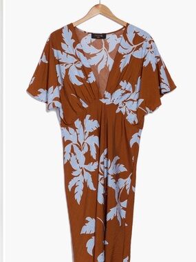 Renee C. Brown & Light Blue Floral Empire Waist Dress Size L